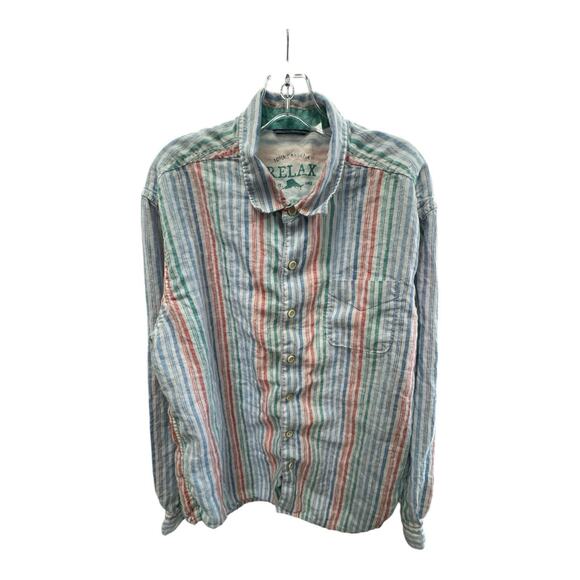 Tommy Bahama Other - Tommy Bahama Relax Shirt Men's XL Linen Long Sleeve Red Blue Green Striped